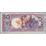 50 złotych, 1.03.1990; seria A, numeracja 0000000, czer...