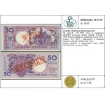 50 złotych, 1.03.1990; seria A, numeracja 0000000, czer...