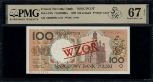 100 zloty, 1.03.1990; series A, numbering 0000000, check...