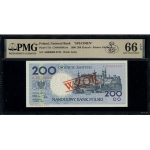 200 złotych, 1.03.1990; seria A, numeracja 0000000, cze...