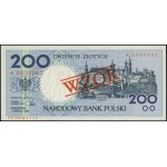 200 złotych, 1.03.1990; seria A, numeracja 0000000, cze...