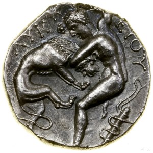 Tetradrachma, (ok. 350 pne); Aw: W obwódce perełkowej g...