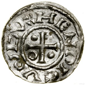 Denarius, (985-995), Regensburg, Sigu minter; Av: Cross, w...