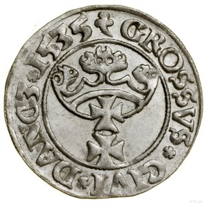 Grosz, 1535, Gdańsk; znaki inicjalne: na awersie i rewe...