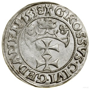 Grosz, 1538, Gdansk; tip of obverse legend PRVSS; Bia...