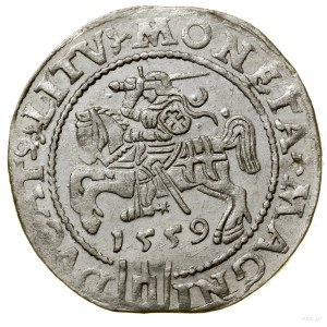 Litovský stopový groš, 1559, Vilnius; koncovky legiend L...
