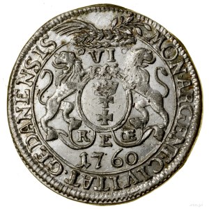 Šesťpence, 1760, Danzig; odroda s okrajmi na averze a ...