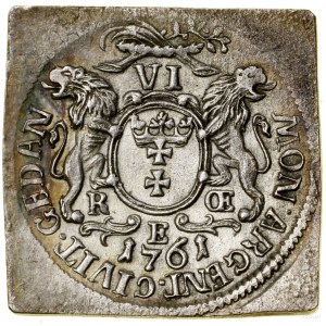 Six pence en argent pur, 1761, Gdansk ; sous le goudron...