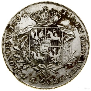 Six-gold thaler, 1794, Warsaw; Av: King's head in...