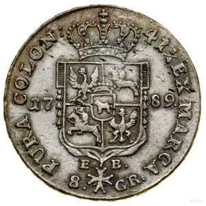 Two-zloty coin, 1789 EB, Warsaw; under the coat of arms shield lite...