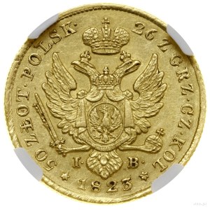 50 zloty, 1823 IB, Warsaw; Av: Head of the Tsar to the right and.