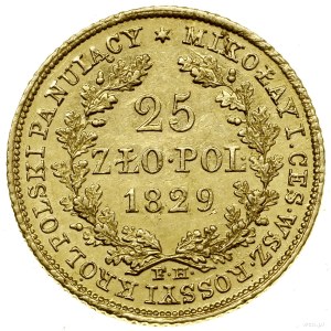 25 złotych, 1829 FH, Warszawa; Aw: Głowa cara w prawo i...
