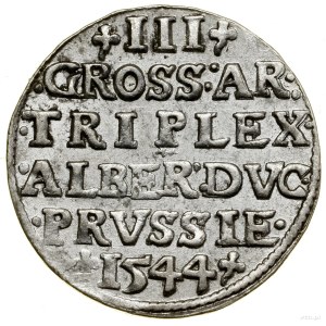 Trojak, 1544, Königsberg; bust with high collar....