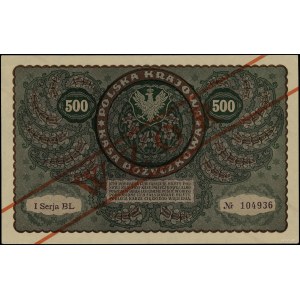 500 marek polskich, 23.08.1919; obustronnie ukośny czer...