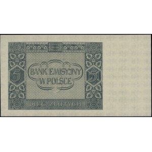 5 złotych, 1.03.1940; seria C, numeracja 0000000, bez p...
