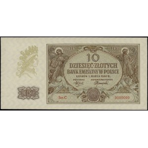 10 zloty, 1.03.1940; C series, numbering 0000000, no ...