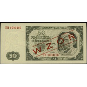 50 zloty, 1.07.1948; EM series, numbering 0000006, check...