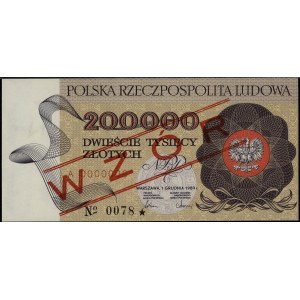 200.000 złotych, 1.12.1989; seria A, numeracja 0000000,...