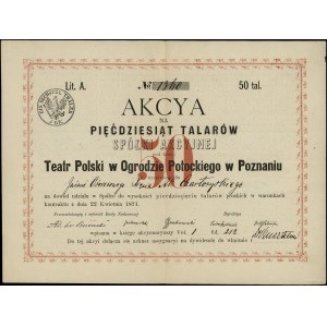 Registered action for 50 Prussian thalers issued to Jasn...