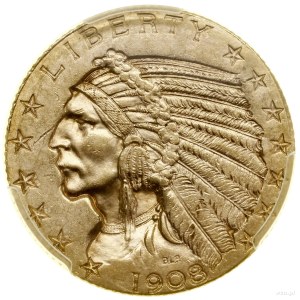 5 $, 1908 D, Denver; Typ Indianerkopf; Fr. 151, KM....