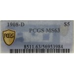 5 $, 1908 D, Denver; Typ Indianerkopf; Fr. 151, KM....