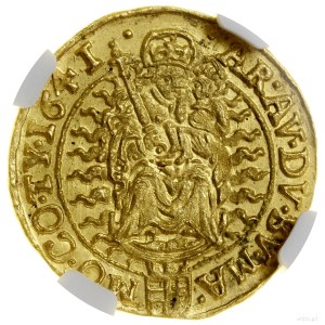 Dukat, 1641 KB, Kremnica; Av: Figur des Königs stehend in ...