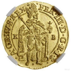 Dukat, 1643 KB, Kremnica; Av: Figur des Königs stehend in ...