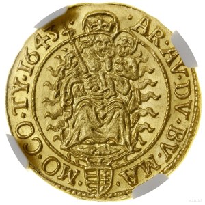 Dukat, 1643 KB, Kremnica; Av: Figur des Königs stehend in ...