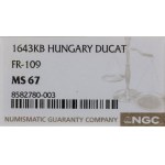 Dukat, 1643 KB, Kremnica; Av: Figur des Königs stehend in ...
