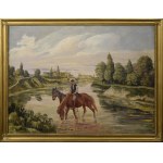 Jan Erazm KOTOWSKI (1885-1960), Krakowiak pojący konie [Zakole Wisły pod Krakowem]