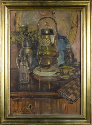 Wincenty WODZINOWSKI (1866-1940), Martwa natura z imbrykiem i filiżanką, 1937