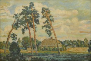 Painter unspecified, 20th century, Landscape with pine trees