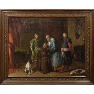 Roman POSTEMPSKI (1808-1878), Hetman Ogiński odbiera od generalicji Barskiej depeszę napisaną na ogolonej głowie ukraińskiego Kozaka