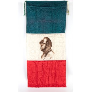 Tricolour banner with image of Mussolini