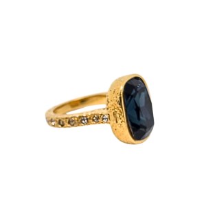 Gold-plated ring set with Swarovski crystals and a cobalt-blue stone