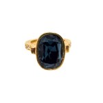 Gold-plated ring set with Swarovski crystals and a cobalt-blue stone