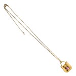 Gold-plated padlock necklace with a light pink cabochon