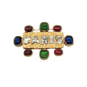 Gold-plated PARIS brooch with Swarovski crystals