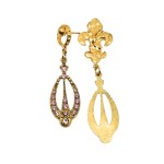 Gold-plated asymmetrical dangle earrings set with Swarovski crystals