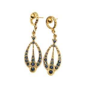 Gold-plated dangling earrings studded with Swarovski crystals