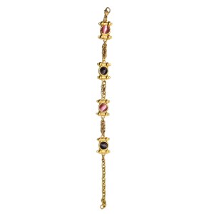 Bracciale placcato in oro con cabochon rosa e viola