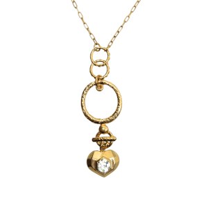 Gold-plated heart-shaped necklace with a decorative white Swarovski crystal