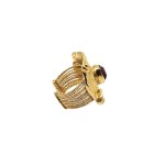 Gold-plated ring with a burgundy stone in the Roman style