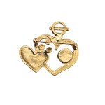 Gold-plated heart-shaped brooch with colorful crystals in a pop style