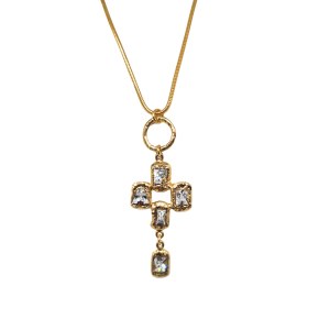 Gold-plated necklace with a cross featuring Swarovski crystals