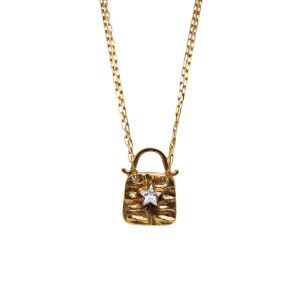Gold-plated padlock necklace with a star