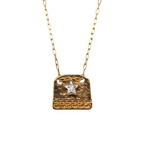 Gold-plated necklace with a decorative pendant and a retro-style crystal