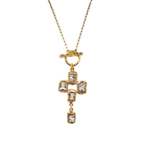 Gold-plated toggle necklace with crystals, PARIS