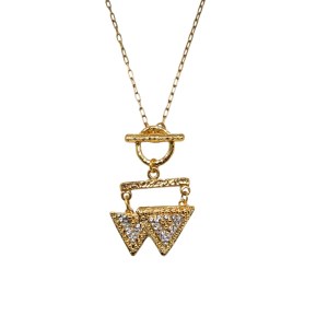 Gold-plated necklace with a geometric pendant and white crystals