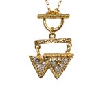 Gold-plated necklace with a geometric pendant and white crystals